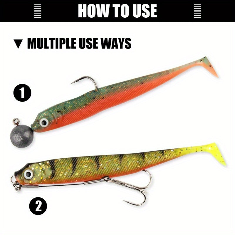 8PCS/5PCS/3pcs  Dual-Color T-Tail Soft Fishing Lures - Realistic Painted 7.5cm/9.5cm/12.5cmSwimbait with Multi-Color Options