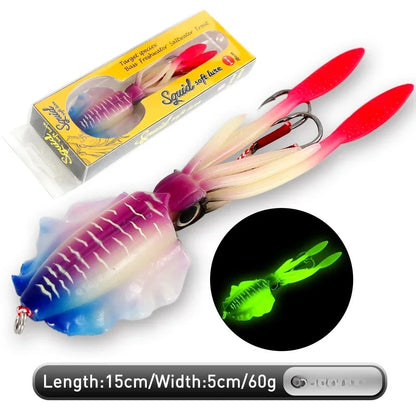 60g Soft Squid Bait Fishing Trolling Lure Octopus Head Jigs Luminous UV Squid Jig