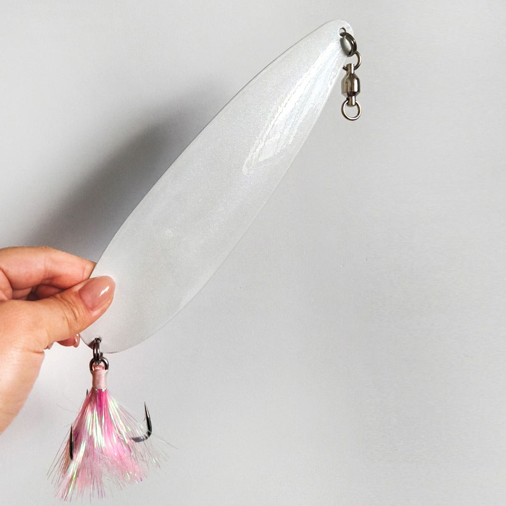 23cm / 9inch Jigging Spoon – Long Range Casting Metal Lure with Feather Treble Hook for Mackerel, Bluefish & Striped Bass