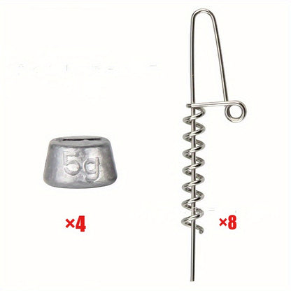 Soft Bait Lock Pin Weight Kit | Spring Lock Pins + Lead Weights Combo | Saltwater Lure Rig Anti-Lost Hook System