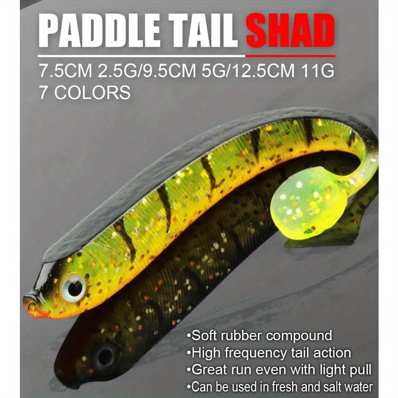8PCS/5PCS/3pcs  Dual-Color T-Tail Soft Fishing Lures - Realistic Painted 7.5cm/9.5cm/12.5cmSwimbait with Multi-Color Options