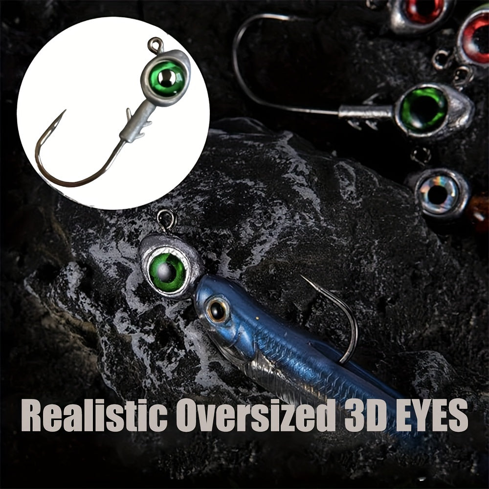 5PCS/Pack 3D Big Eye Jigheads For Fishing Trout & Bass, High Carbon Steel Hook Suitable For Red Fish, Salmon, Bass, Trout And Other Fish