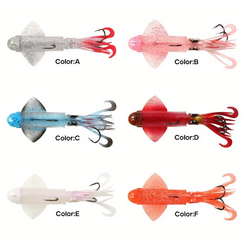Big Eye Squid Fishing Lure - Glow-in-the-Dark UV Lure with Anti-Loose Design, Durable Metal Hooks & Soft Bait for Deep Sea Night Fishing
