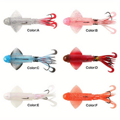 Big Eye Squid Fishing Lure - Glow-in-the-Dark UV Lure with Anti-Loose Design, Durable Metal Hooks & Soft Bait for Deep Sea Night Fishing