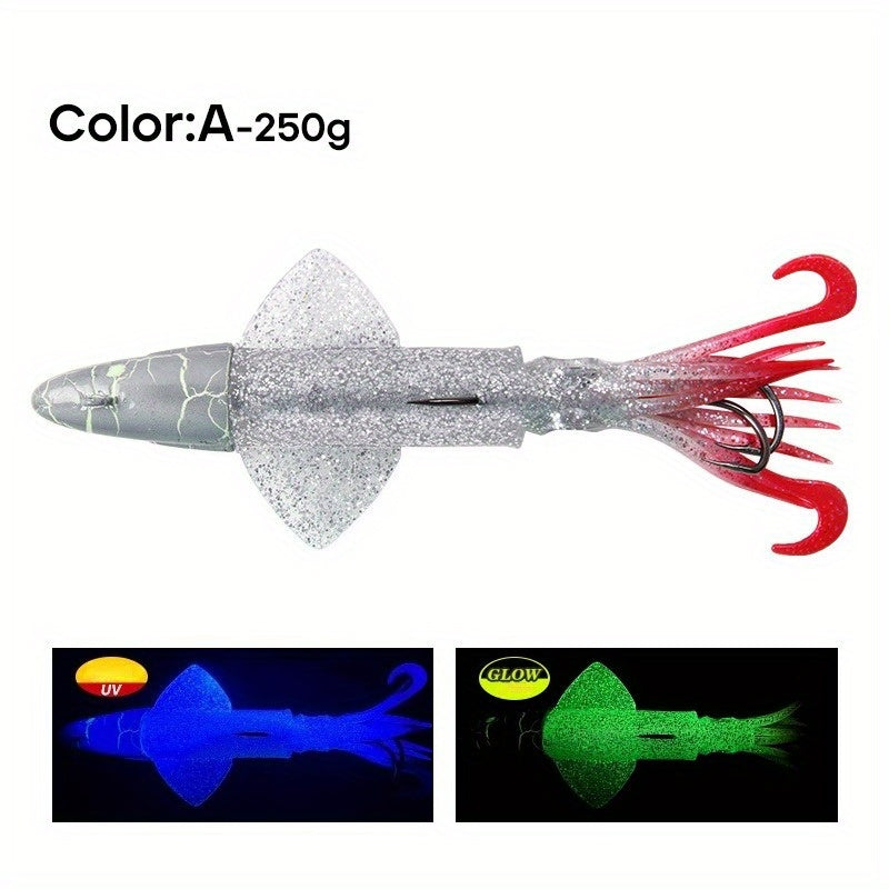 Big Eye Squid Fishing Lure - Glow-in-the-Dark UV Lure with Anti-Loose Design, Durable Metal Hooks & Soft Bait for Deep Sea Night Fishing