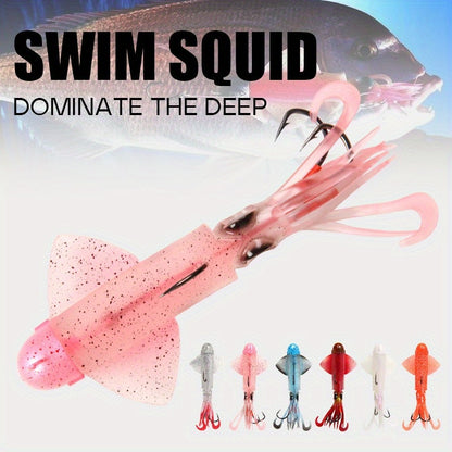 Big Eye Squid Fishing Lure - Glow-in-the-Dark UV Lure with Anti-Loose Design, Durable Metal Hooks & Soft Bait for Deep Sea Night Fishing