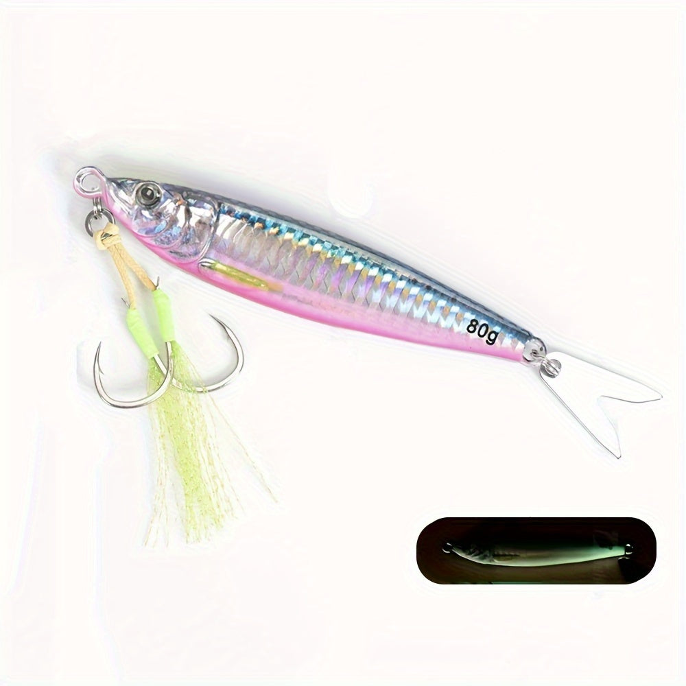 3D Printed Fast Sinking LUREGO 1pc Metal Jig Lure - 40g 60g 80g Saltwater Shore Casting Fishing Lure - Vertical Metal Jig