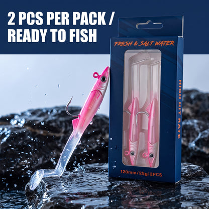 65-120MM Pre-Rigged Jig Head Soft Swimbait – T-Tail Baitfish Lure for Bass, Zander & Sea Bass Freshwater & Saltwater