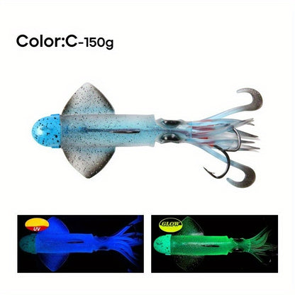 Big Eye Squid Fishing Lure - Glow-in-the-Dark UV Lure with Anti-Loose Design, Durable Metal Hooks & Soft Bait for Deep Sea Night Fishing
