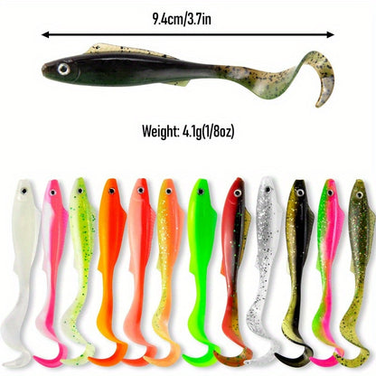 5pcs 3D Stereoscopic Simulation Tail Double-Color Soft Bait 3.7inch/4.1G Fish-Eye Design Lure Bait for Sea Fishing And Freshwater Use