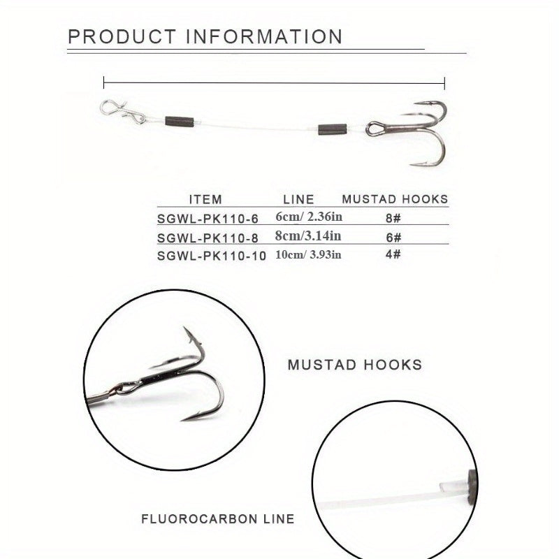 3pcs  Mustad STINGER RIG with Quick Change Hooks - High-Strength Wire Leader for Pike, Bass, and Predatory Fish