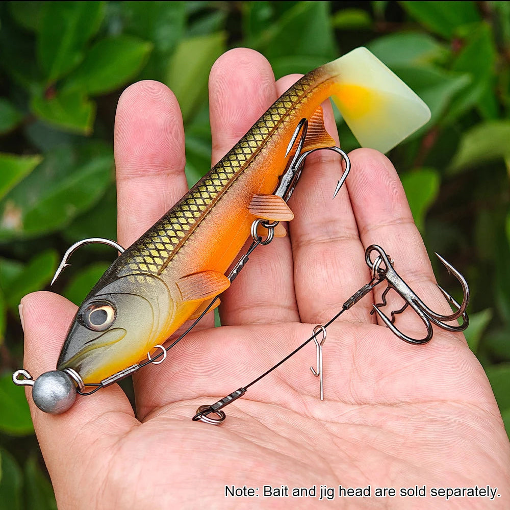 LUREGO 2pcs Strike Point Stinger Rig for Pike Fishing, Wide Bend T Belly Assist Hooks #4 #2 #1 #1/0, Soft Rubber Softbait Lure Fishing Accessorie