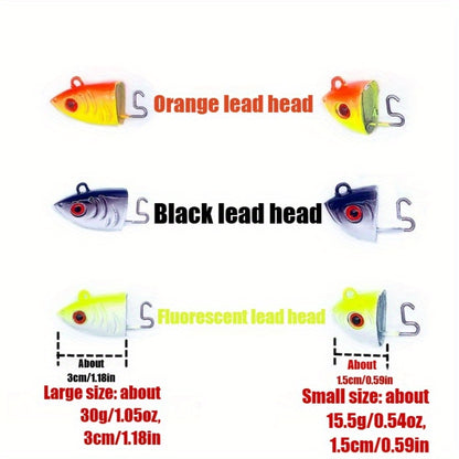 Saltwater Soft Plastic Minnow + Paddle Tail Swimbait Set - Jig Head Curled Tail Grubs with Weedless Hook