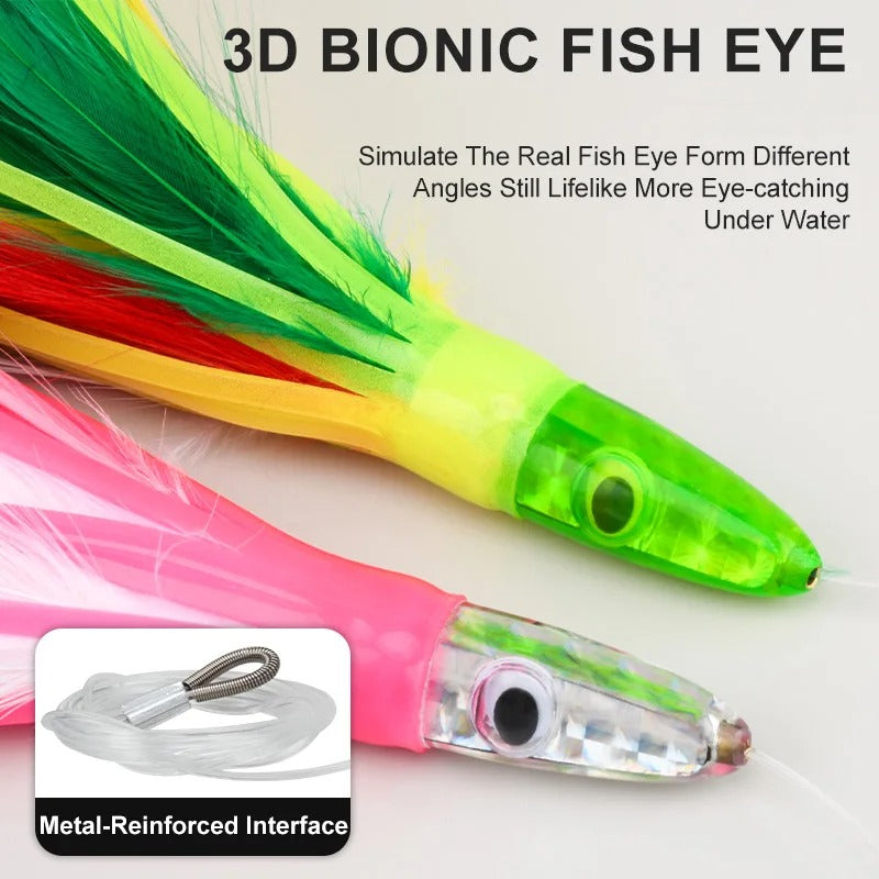 160mm/46g Feather Trolling Lure, Resin Fish Head UV Bionic Spanish Mackerel Sea Fishing Bait for Saltwater Trolling Fishing