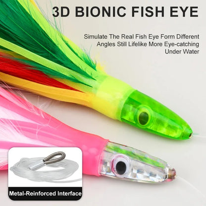 160mm/46g Feather Trolling Lure, Resin Fish Head UV Bionic Spanish Mackerel Sea Fishing Bait for Saltwater Trolling Fishing