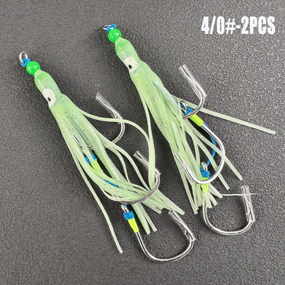 2PCS Sea Fishing Luminous Squid Hooks, Realistic Octopus Three-Hook Boat Fishing for Mackerel And Ribbonfish Hooks