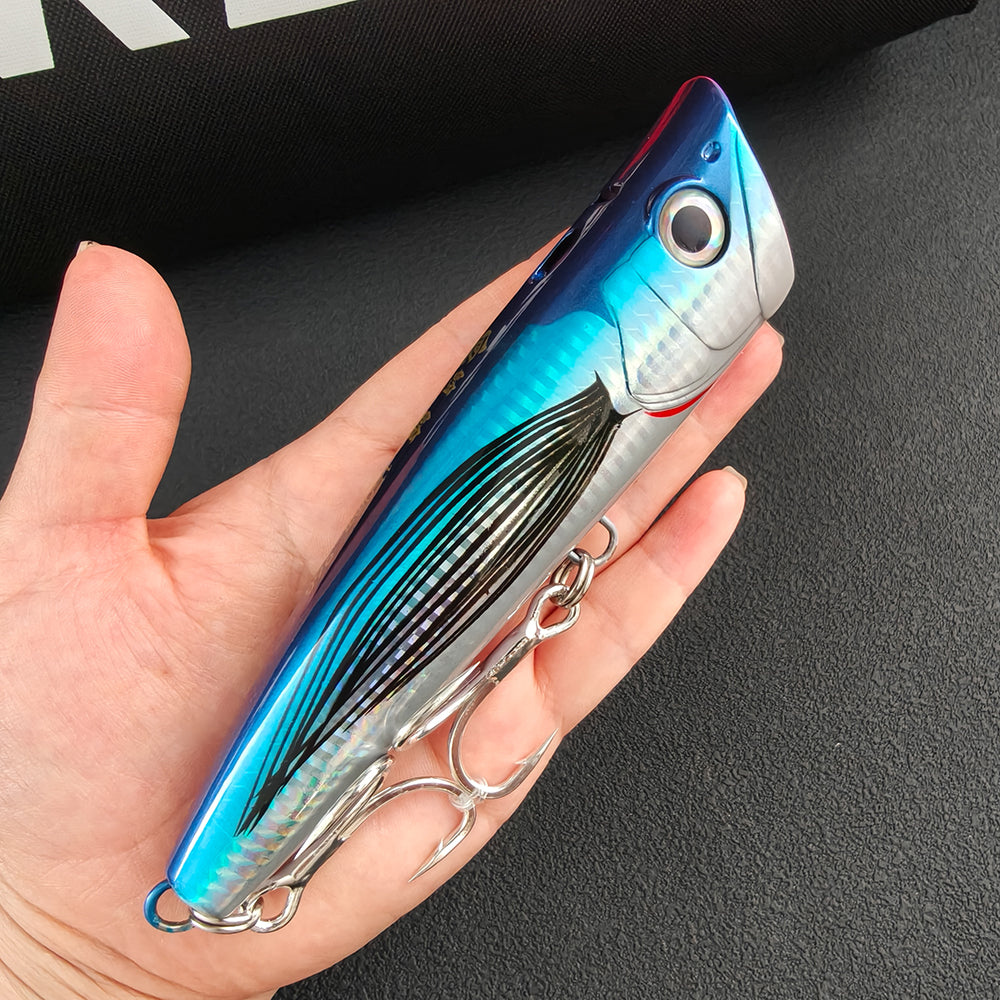 Long Cast 96g Heavy-Duty Popper Lure – 15cm Giant Topwater Plug, Realistic Saltwater Fishing Lure for Bass & Big Game