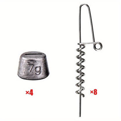 Soft Bait Lock Pin Weight Kit | Spring Lock Pins + Lead Weights Combo | Saltwater Lure Rig Anti-Lost Hook System