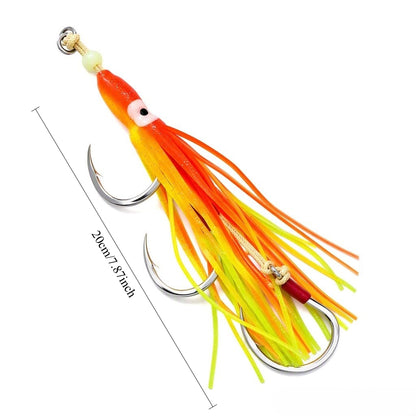 LUREGO 5/0-8/0 Squid Skirt Rig Saltwater Trolling Lure with 3 Hooks Glow Octopus Bait