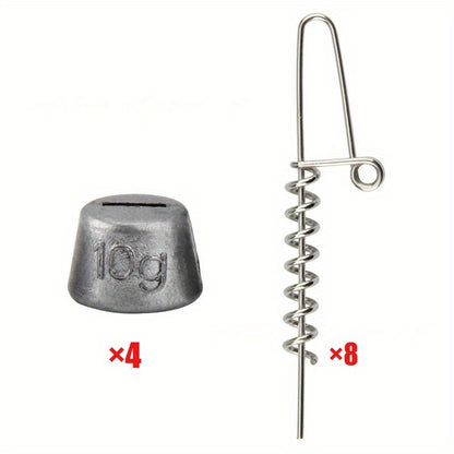 Soft Bait Lock Pin Weight Kit | Spring Lock Pins + Lead Weights Combo | Saltwater Lure Rig Anti-Lost Hook System