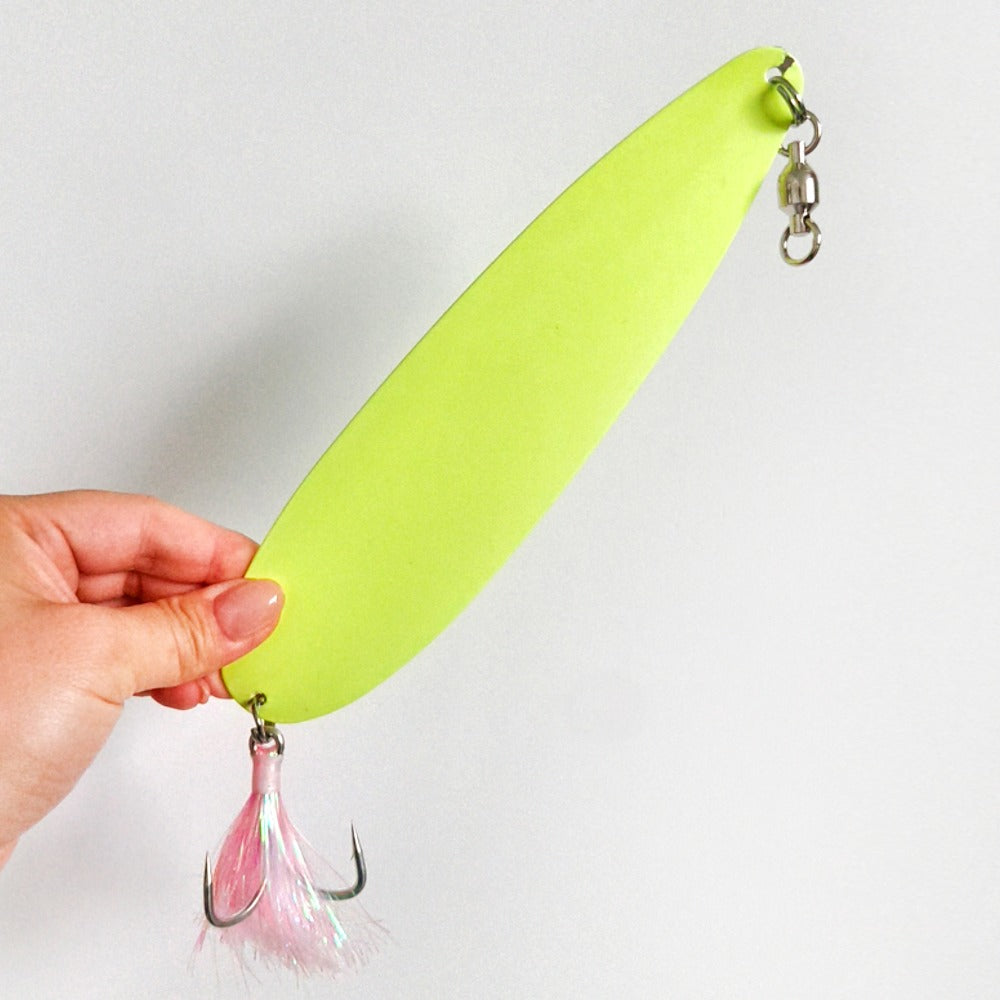 23cm / 9inch Jigging Spoon – Long Range Casting Metal Lure with Feather Treble Hook for Mackerel, Bluefish & Striped Bass