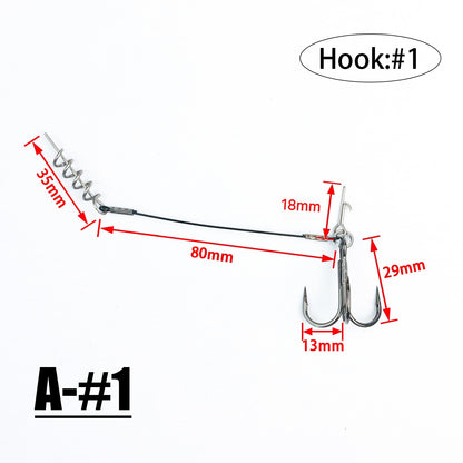 2PC Stinger Wire Trace Leader With Screw Treble Hook For Soft Bait