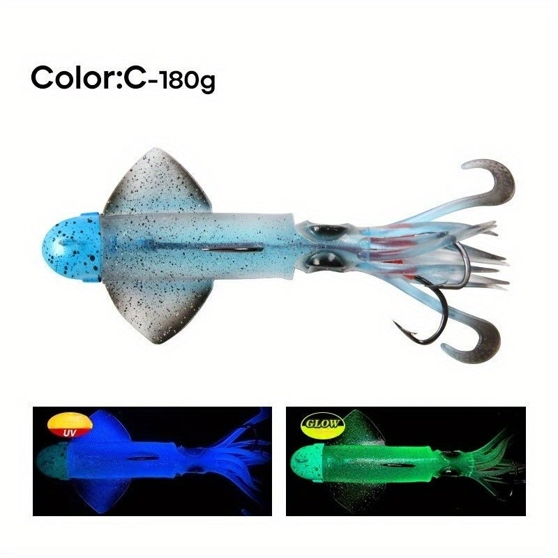 Big Eye Squid Fishing Lure - Glow-in-the-Dark UV Lure with Anti-Loose Design, Durable Metal Hooks & Soft Bait for Deep Sea Night Fishing