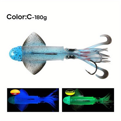 Big Eye Squid Fishing Lure - Glow-in-the-Dark UV Lure with Anti-Loose Design, Durable Metal Hooks & Soft Bait for Deep Sea Night Fishing