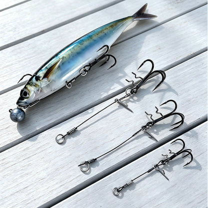 LUREGO 2pcs Strike Point Stinger Rig for Pike Fishing, Wide Bend T Belly Assist Hooks #4 #2 #1 #1/0, Soft Rubber Softbait Lure Fishing Accessorie