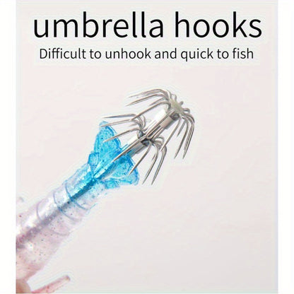 3pcs  Glow-in-Dark Soft Shrimp & Squid Lures - 10cm/9.5g Realistic Fishing Baits with 2Treble Hooks