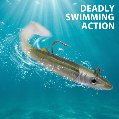 65-120MM Pre-Rigged Jig Head Soft Swimbait – T-Tail Baitfish Lure for Bass, Zander & Sea Bass Freshwater & Saltwater