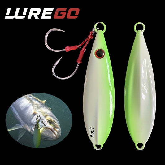 LUREGO 5.29oz/7.05oz Slow Pitch Jigs, Saltwater Jigging Lures With BKK 5/0# Assist Hooks, Vertical Ocean Lure, Fishing Jig Lead, Saltwater Jigging Lures For Tuna, Dogtooth Tuna, Yellowtail, Kingfish, Bluefin