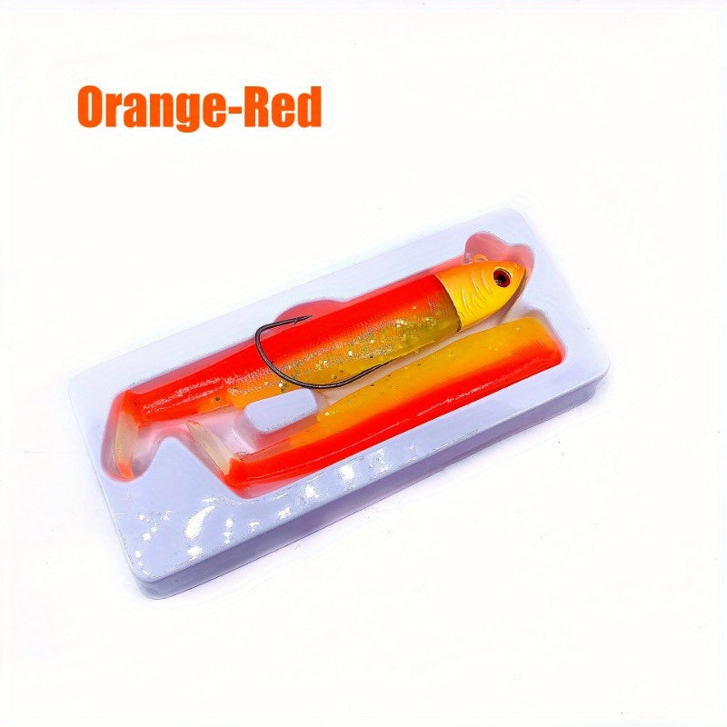 Saltwater Soft Plastic Minnow + Paddle Tail Swimbait Set - Jig Head Curled Tail Grubs with Weedless Hook