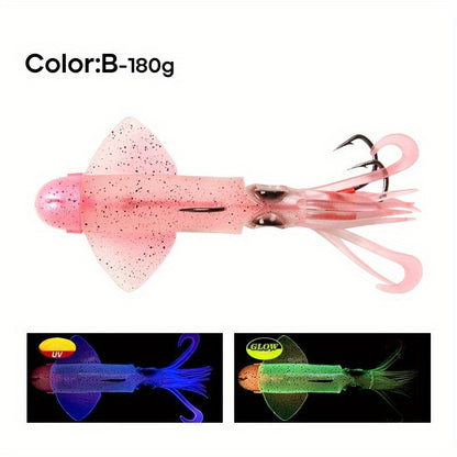 Big Eye Squid Fishing Lure - Glow-in-the-Dark UV Lure with Anti-Loose Design, Durable Metal Hooks & Soft Bait for Deep Sea Night Fishing