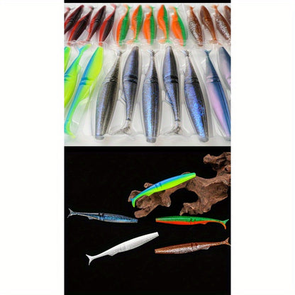 5pcsT-Tail Soft Lures 4.72" - 9.9g, High-Swim Simulated Fish Baits for Bass