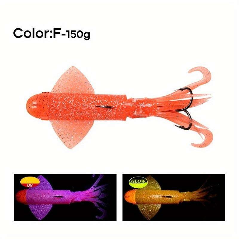 Big Eye Squid Fishing Lure - Glow-in-the-Dark UV Lure with Anti-Loose Design, Durable Metal Hooks & Soft Bait for Deep Sea Night Fishing