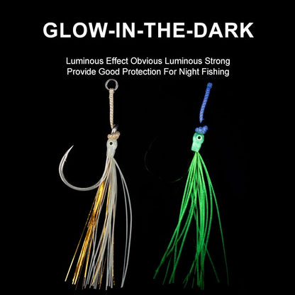 3PCS/Bag Assist Hooks 3/0‑9/0 Glow Squid Octopus Single Hook Saltwater Heavy Metal Jigging