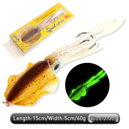 60g Soft Squid Bait Fishing Trolling Lure Octopus Head Jigs Luminous UV Squid Jig