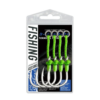 4PC Single Assit Hooks High-carbon steel sea fishing, PE binding line