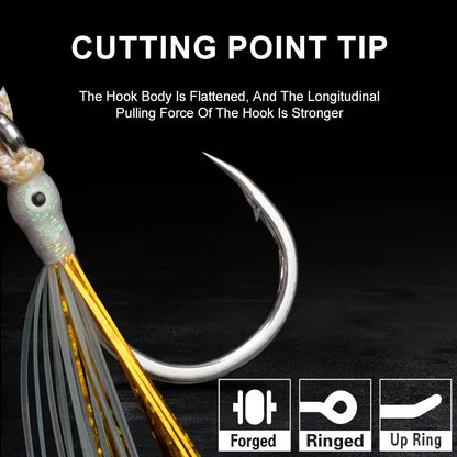 3PCS/Bag Assist Hooks 3/0‑9/0 Glow Squid Octopus Single Hook Saltwater Heavy Metal Jigging