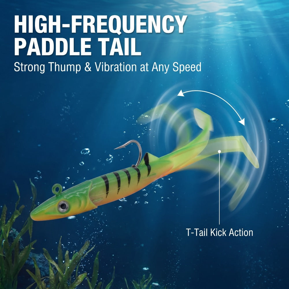 65-120MM Pre-Rigged Jig Head Soft Swimbait – T-Tail Baitfish Lure for Bass, Zander & Sea Bass Freshwater & Saltwater