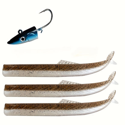Blue 20g Jig Head + 3-Tail Swimbait Set | 115mm/ 6g Ultra-Realistic Lure | Casting Bottom Rig