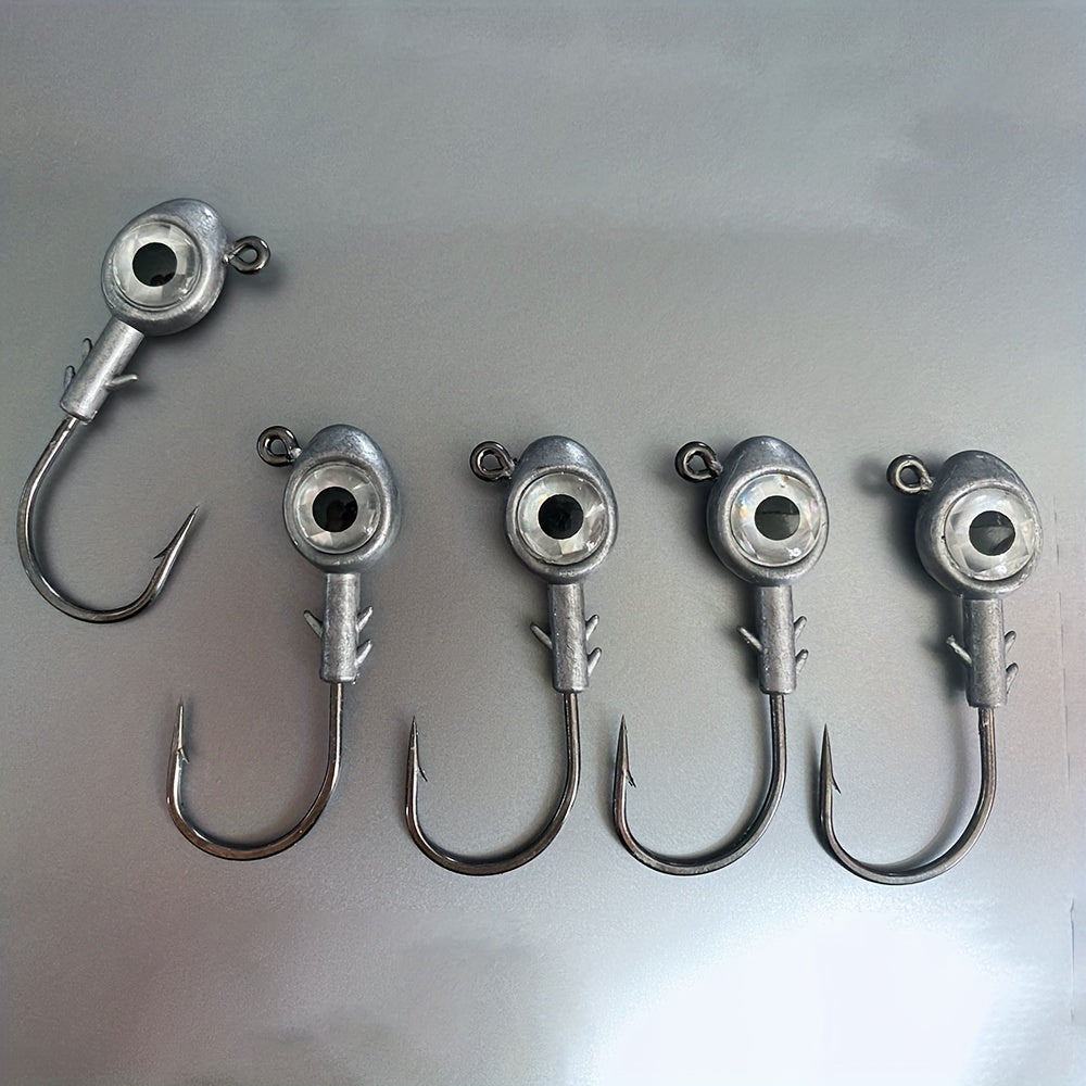 5PCS/Pack 3D Big Eye Jigheads For Fishing Trout & Bass, High Carbon Steel Hook Suitable For Red Fish, Salmon, Bass, Trout And Other Fish