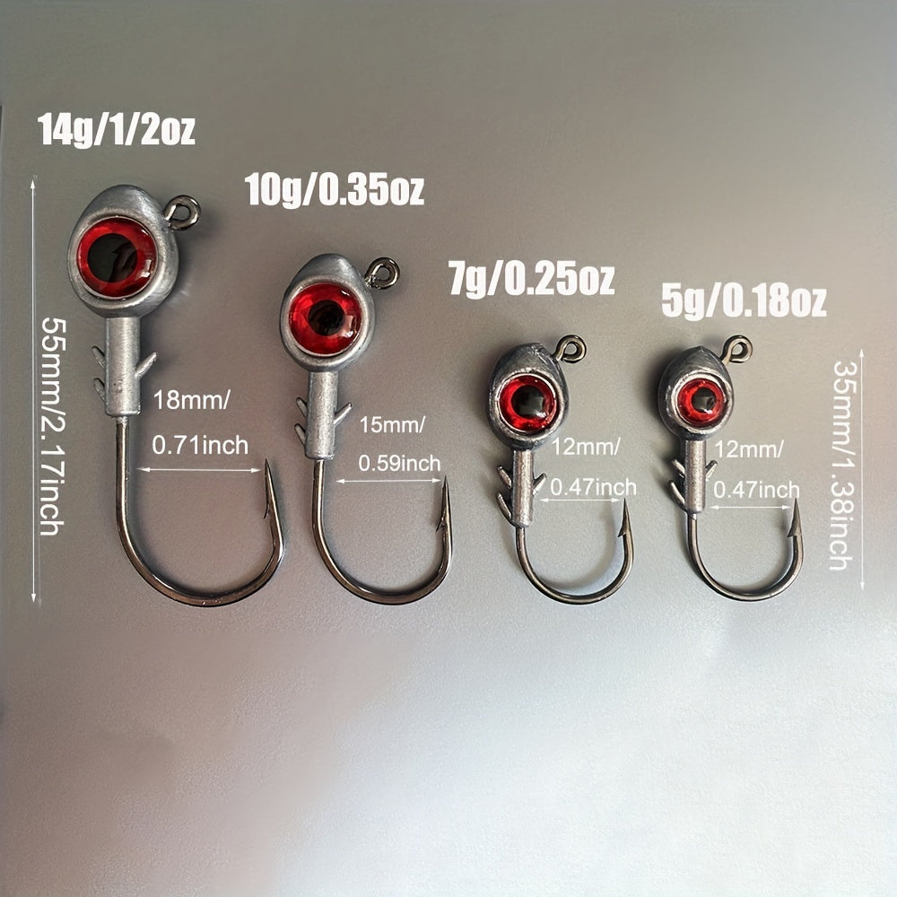 5PCS/Pack 3D Big Eye Jigheads For Fishing Trout & Bass, High Carbon Steel Hook Suitable For Red Fish, Salmon, Bass, Trout And Other Fish