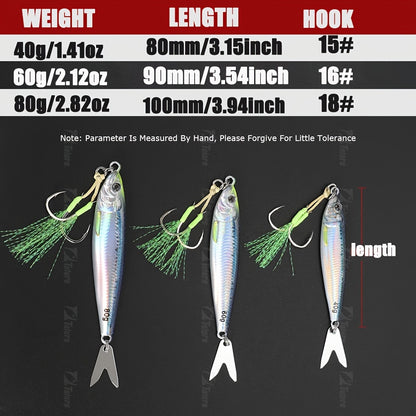 3D Printed Fast Sinking LUREGO 1pc Metal Jig Lure - 40g 60g 80g Saltwater Shore Casting Fishing Lure - Vertical Metal Jig