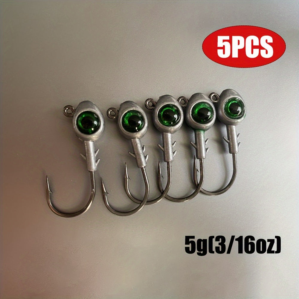 5PCS/Pack 3D Big Eye Jigheads For Fishing Trout & Bass, High Carbon Steel Hook Suitable For Red Fish, Salmon, Bass, Trout And Other Fish