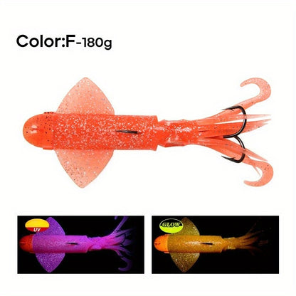 Big Eye Squid Fishing Lure - Glow-in-the-Dark UV Lure with Anti-Loose Design, Durable Metal Hooks & Soft Bait for Deep Sea Night Fishing