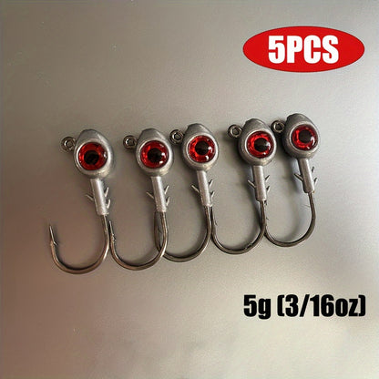 5PCS/Pack 3D Big Eye Jigheads For Fishing Trout & Bass, High Carbon Steel Hook Suitable For Red Fish, Salmon, Bass, Trout And Other Fish