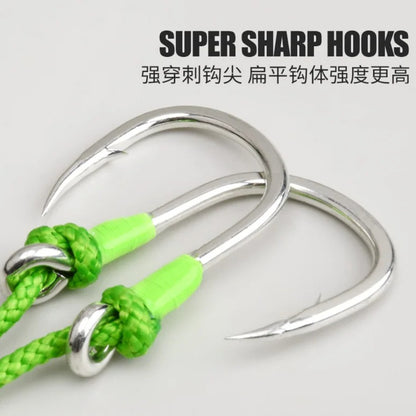 2PC Assit Hooks 360-degree PE tie line sea fishing with high-carbon steel iron plate auxiliary double hook