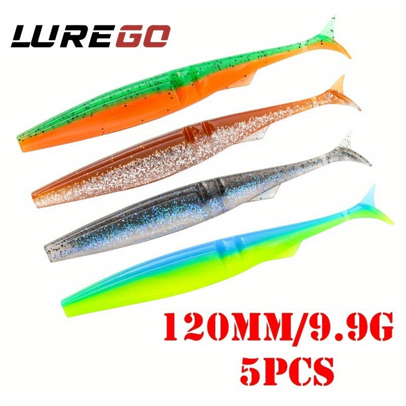 5pcsT-Tail Soft Lures 4.72" - 9.9g, High-Swim Simulated Fish Baits for Bass